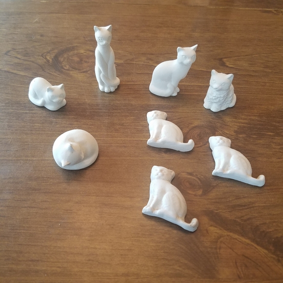 Vintage Art Vintage Mini Ceramic Bisque Cats Ready To Paint Diy Set